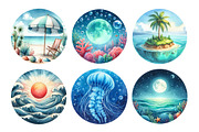 Sea Scene Circle Round Clipart, an Illustration by Daily.Designs (Thumbnail 3 of 5)