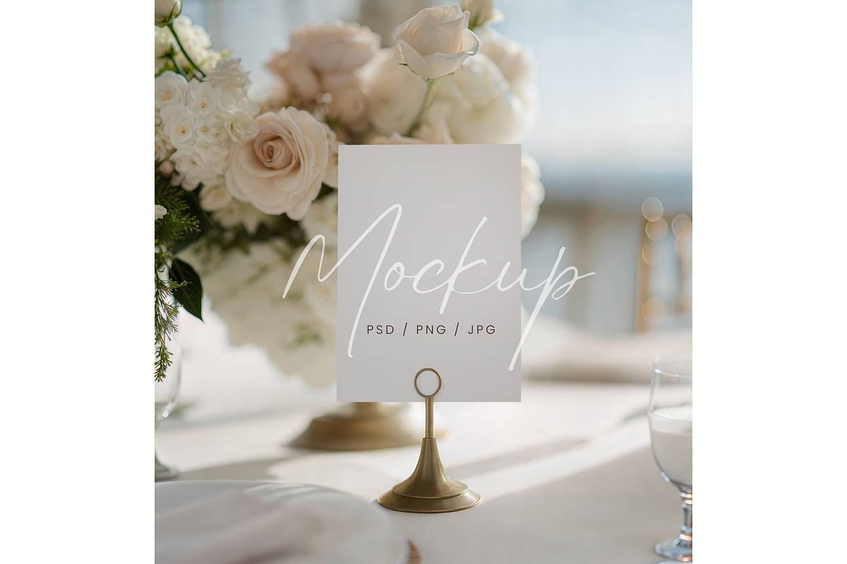Wedding Table Sign Mockup Gold Stand, a Product Mockup by TatiMockup (Photo 1 of 3)