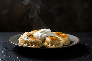 Fried Ukrainian varenyky dumplings w