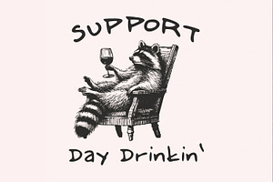 Raccoon with Wine, Day Drinking Art, an Illustration by SharpMarketplace