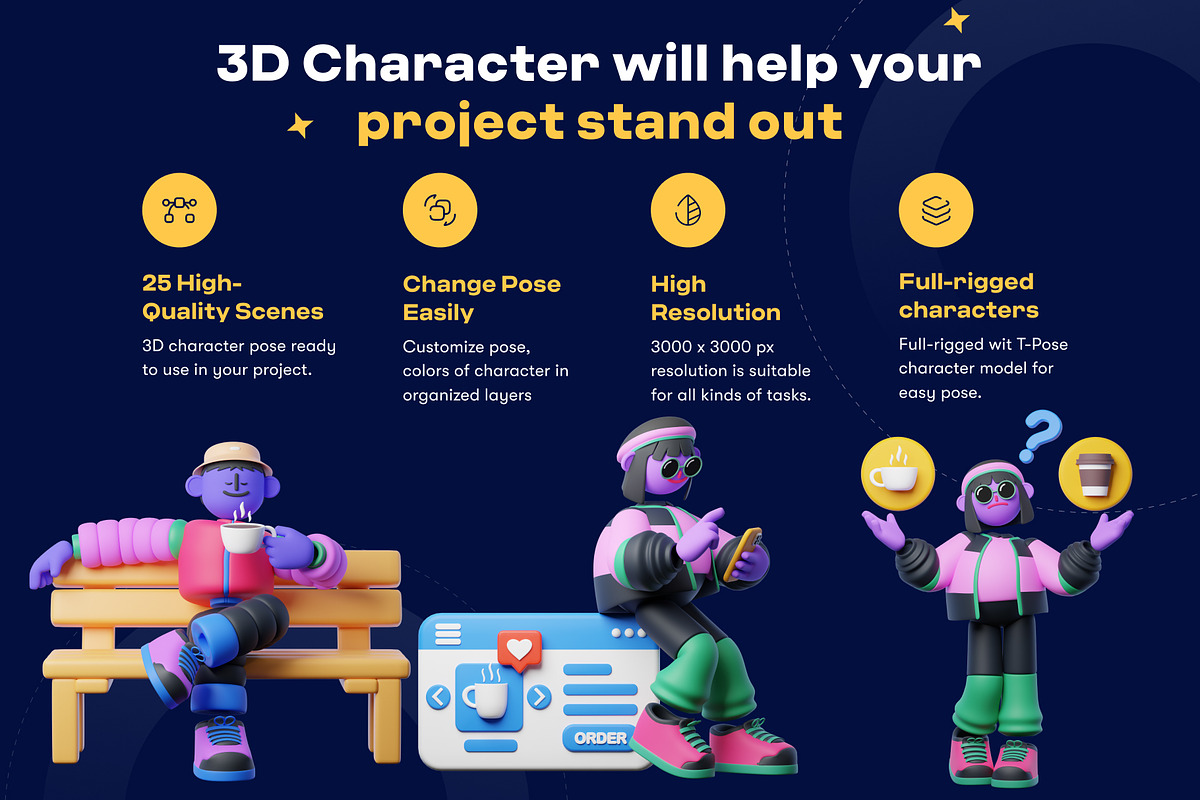 Coffee Culture: 3D Character Illustr, a Characters & Person 3D Model by orenjidesign (Photo 2 of 8)