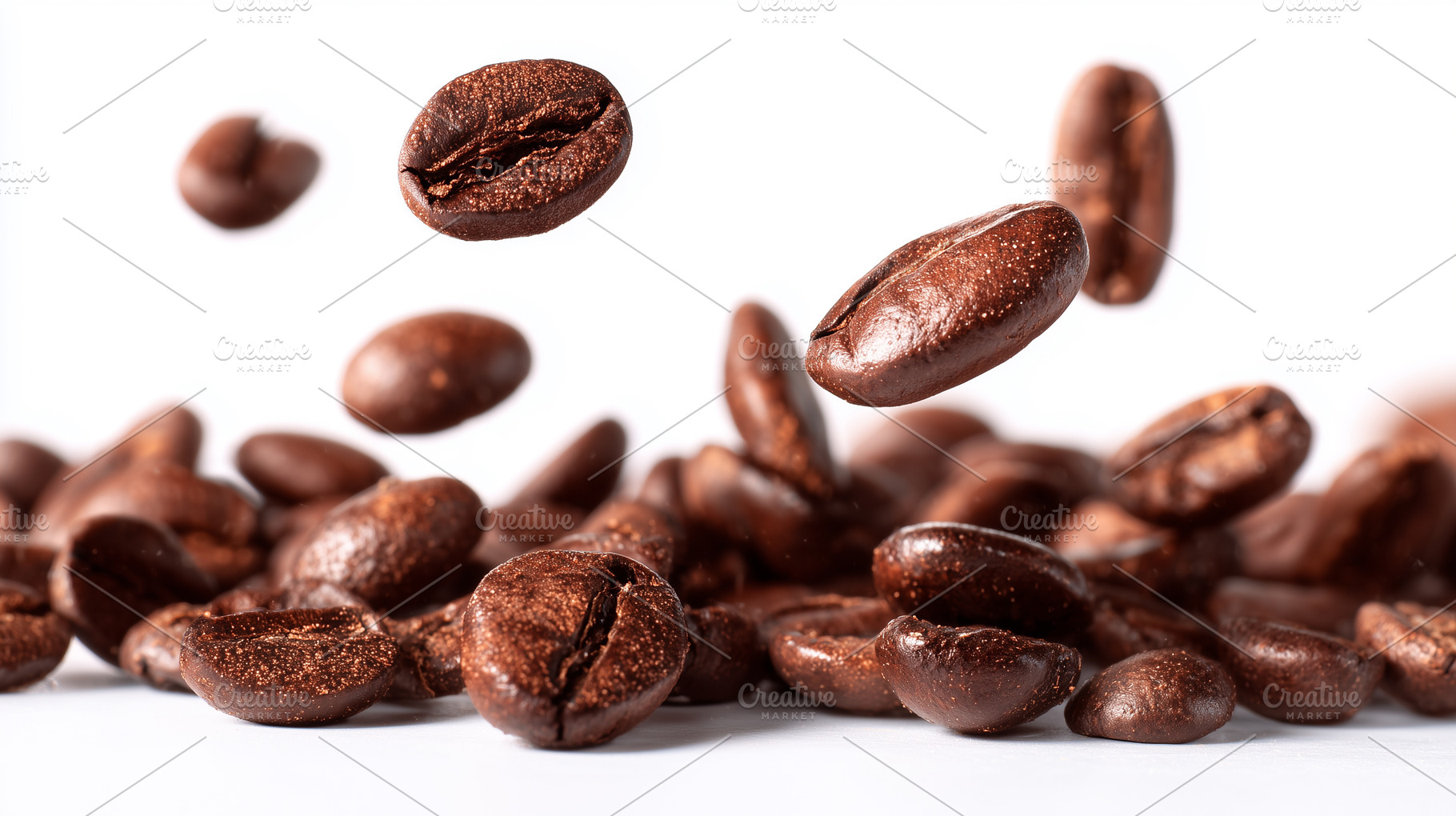 Roasted coffee beans in mid-air as, a Food & Drink Photo by MistyDay