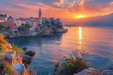 Breathtaking Evening Cityscape of Vrbnik Town at Sunset, a Photo by AS photostudio