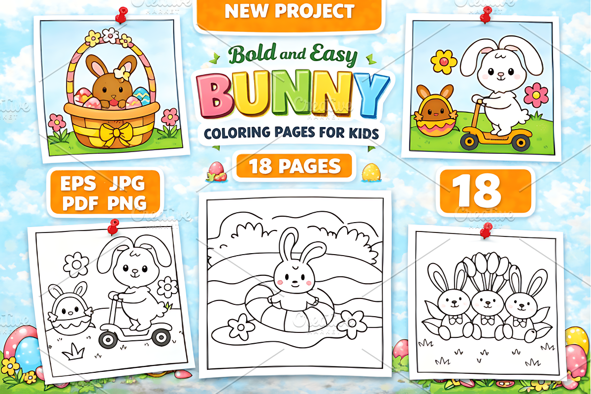 Bold Easy Bunny Easter Coloring Page, a Seasonal Illustration by Ink Gallery (Photo 1 of 3)