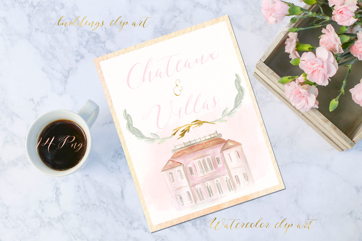 Castles & villas watercolor clipart, an Illustration by LABFcreations (Photo 4 of 5)