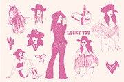 Wanted and Wild cowgirl vector set, a Decorative Illustration by yabluko_draws (Thumbnail 3 of 6)