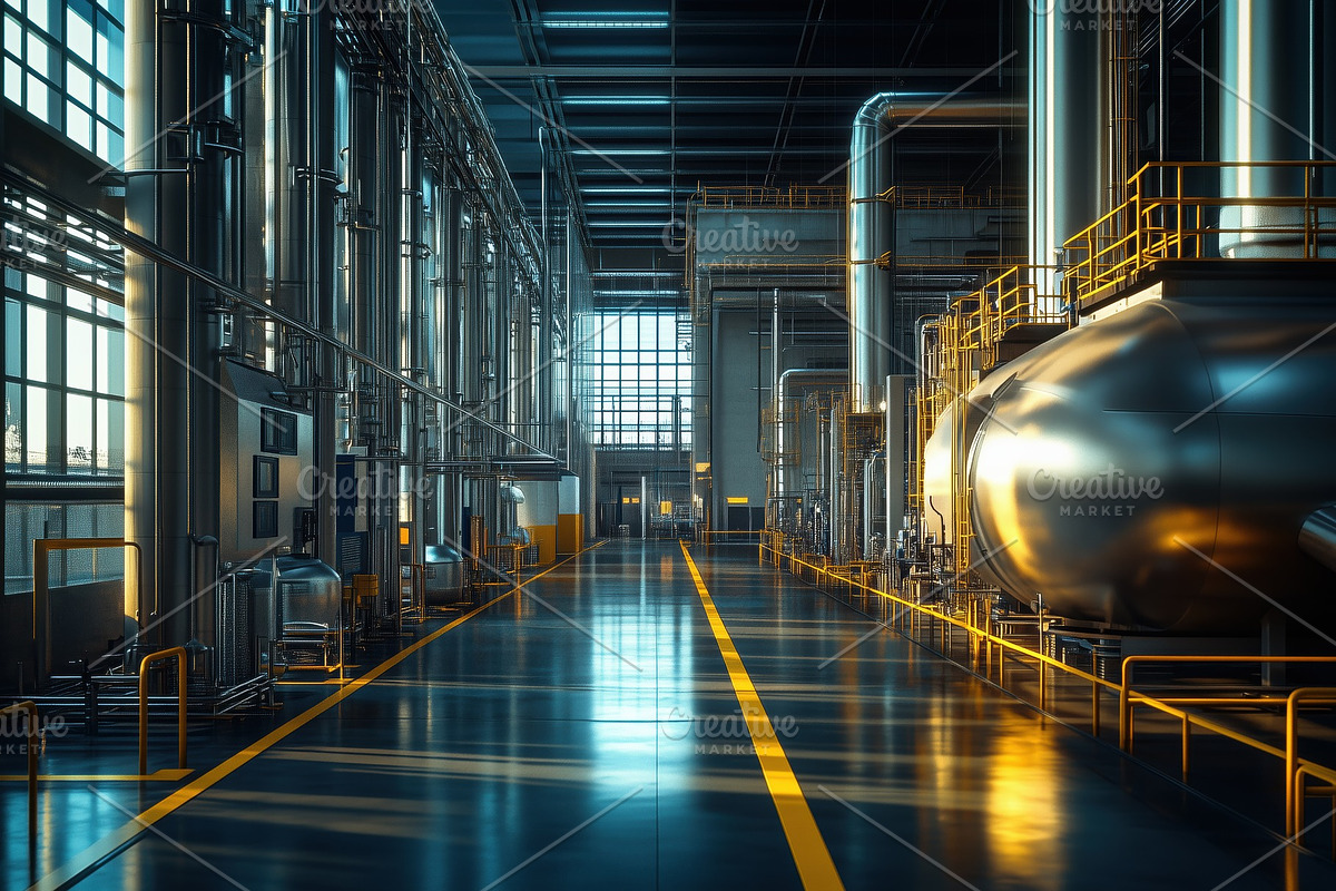 A modern industrial facility interior showcasing large stainless steel tanks, p, an Industrial Photo by Textures & Backgrounds (Photo 2 of 2)
