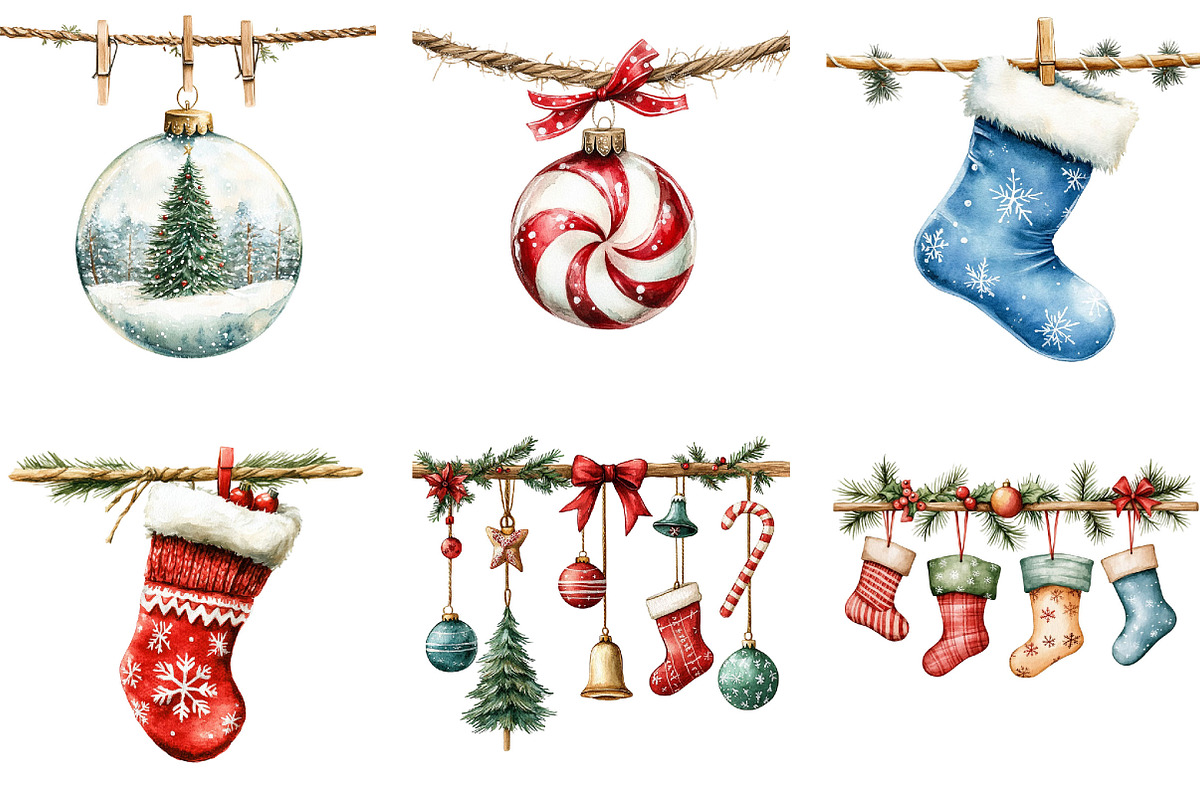 Christmas Clothesline Clipart PNG, a Seasonal Illustration by Designking (Photo 3 of 5)