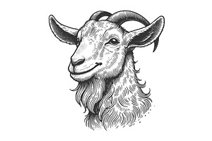 Smiling Goat with Curved Horns, an Animal Illustration by AlexArt
