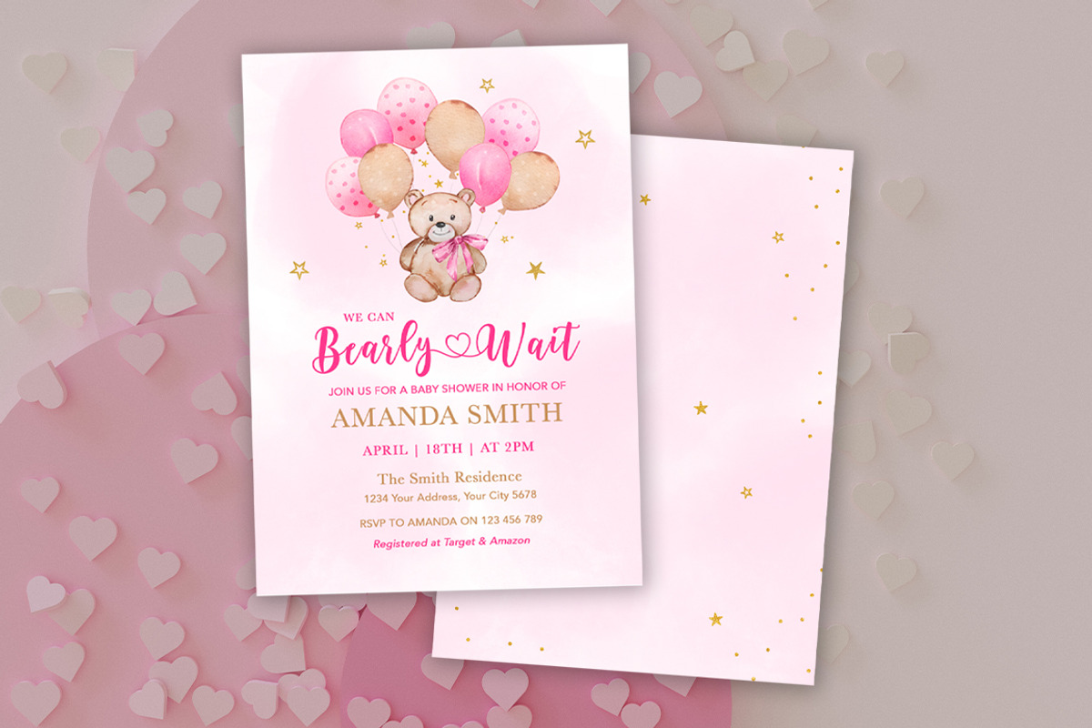 We can Bearly Wait Pink Baby Shower, an Invitation Template by SvetaArtStore (Photo 6 of 6)