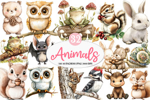 Woodland Animals Clipart, an Illustration by Watercolor design