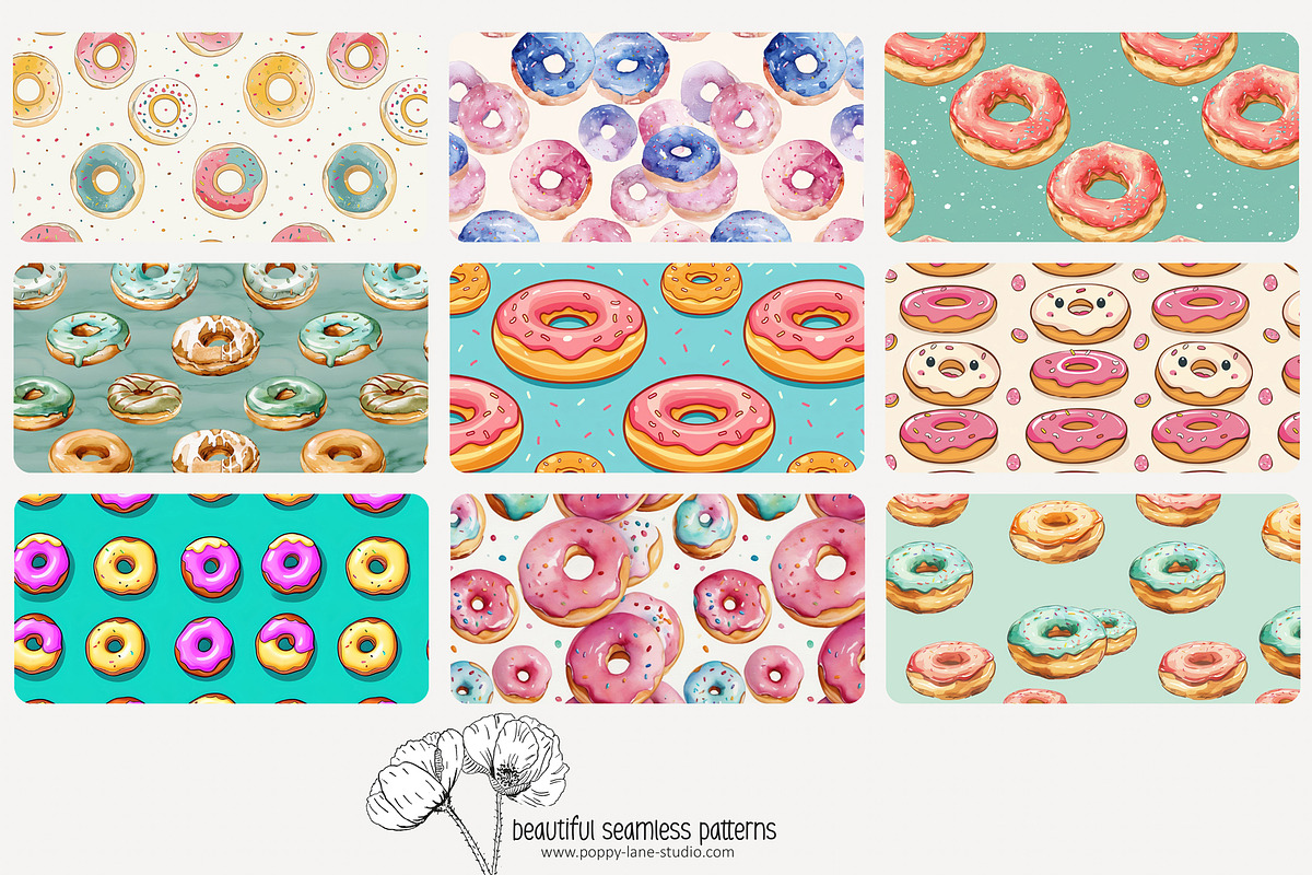70 donuts seamless pattern, a Pattern Graphic by Poppy Lane Studio (Photo 4 of 10)