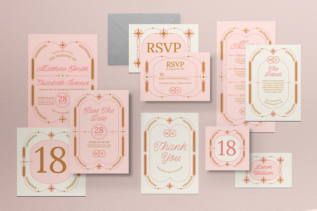 Pink Modern Wedding Invitation Set, an Invitation Template by graphicook (Photo 1 of 3)