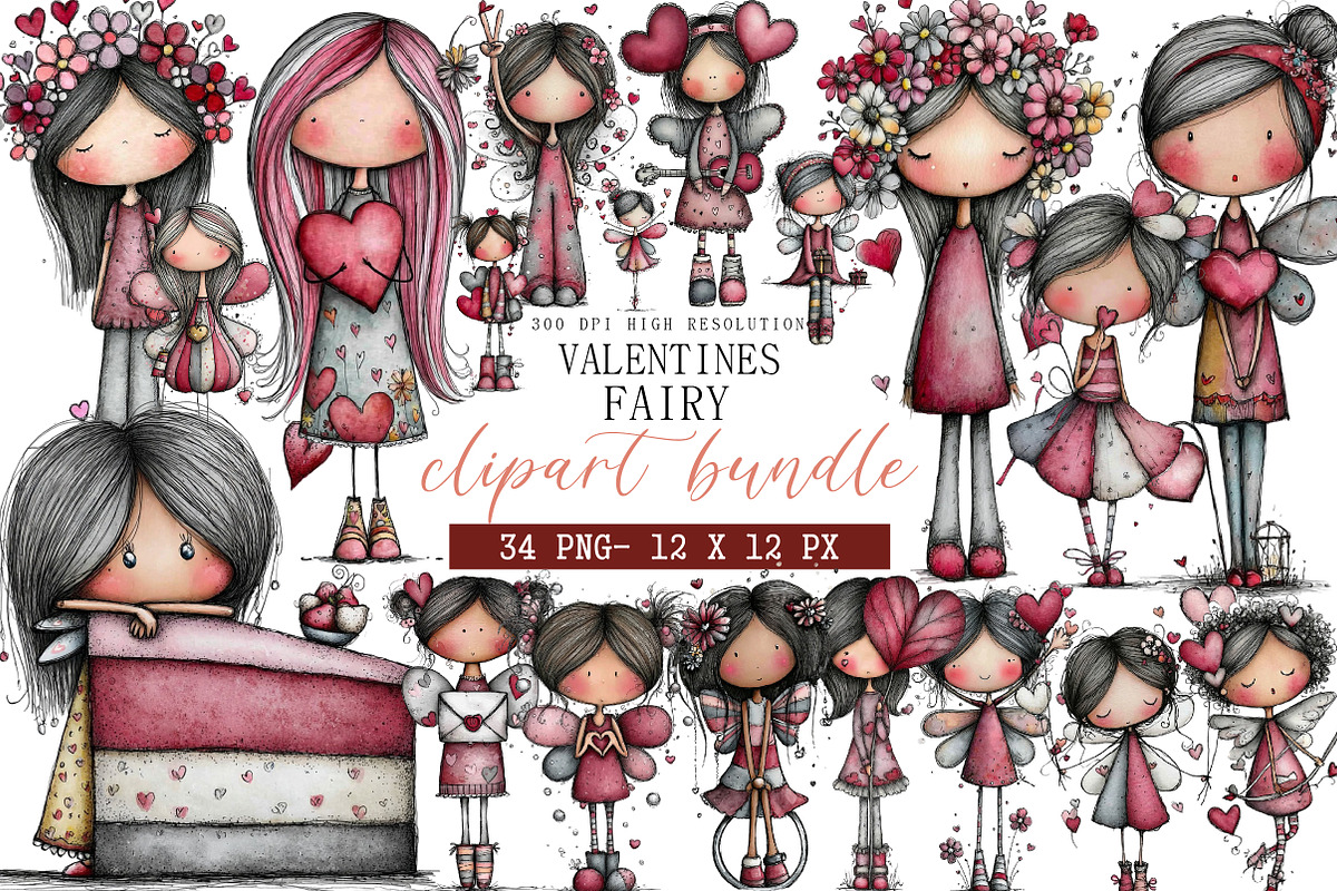 Watercolor Valentines Fairy Clipart, an Illustration by DreamArtGraphic (Photo 1 of 4)