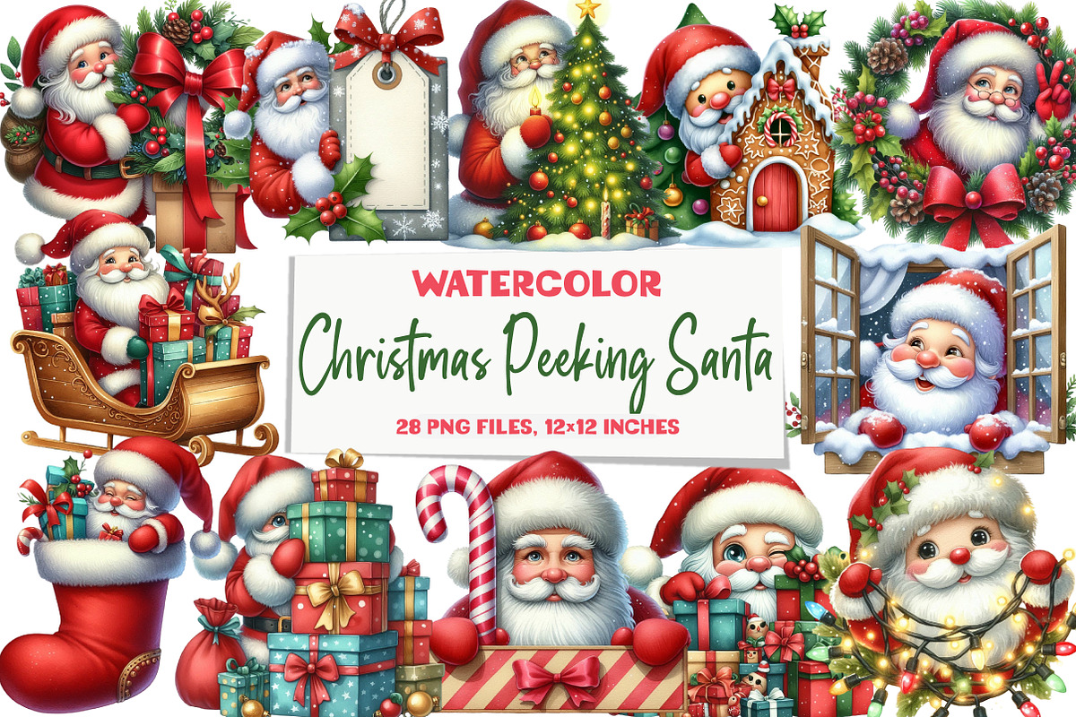 Christmas Peeking Santa Clipart, an Illustration by DreamArtGraphic (Photo 1 of 6)