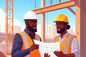 Color illustration of civil engineers on site, a Person Illustration by DanFLCreativo