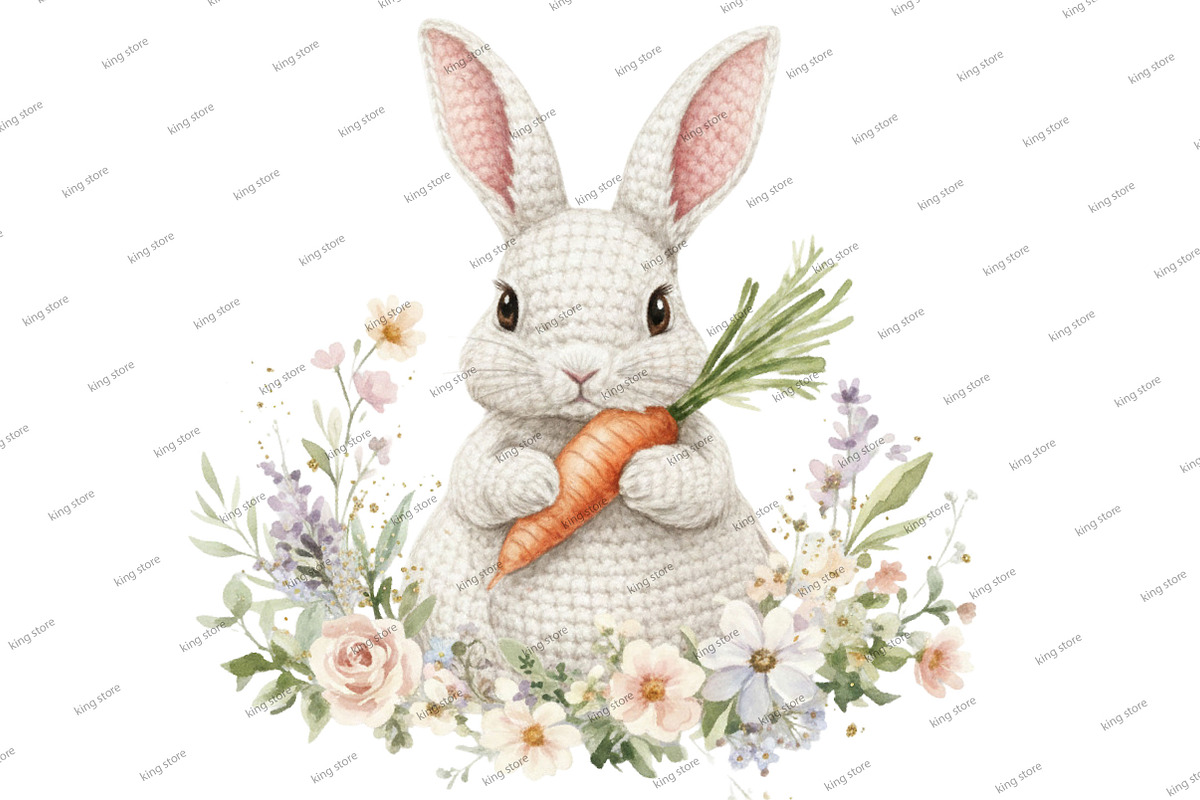 Watercolor Floral Easter Bunny, an Illustration by Designking (Photo 1 of 6)