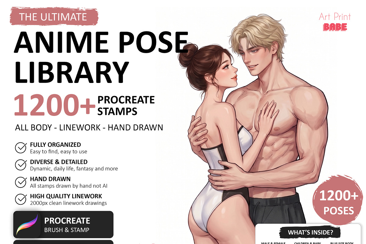 Procreate Anime Pose Body Anatomy, a Brush Add-On by ArtPrintBabe (Photo 1 of 10)