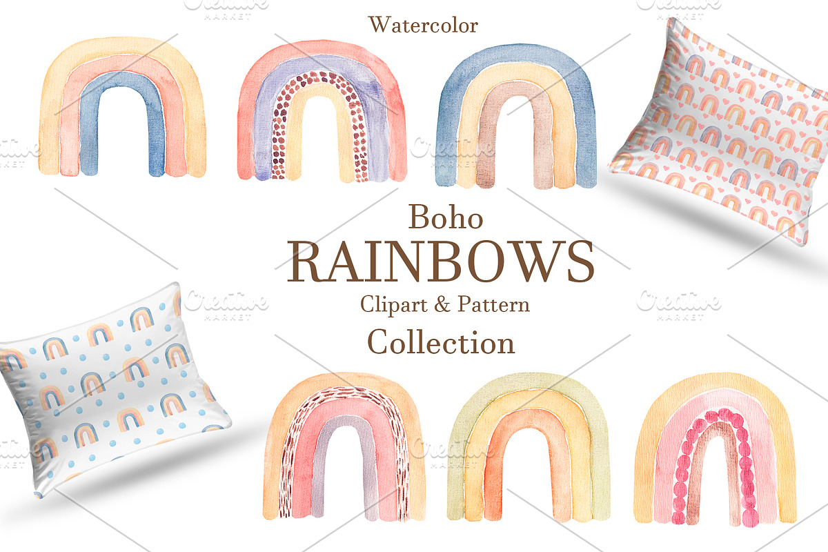 Watercolor Boho Rainbows Collection, an Object Illustration by MayaNavits (Photo 1 of 8)