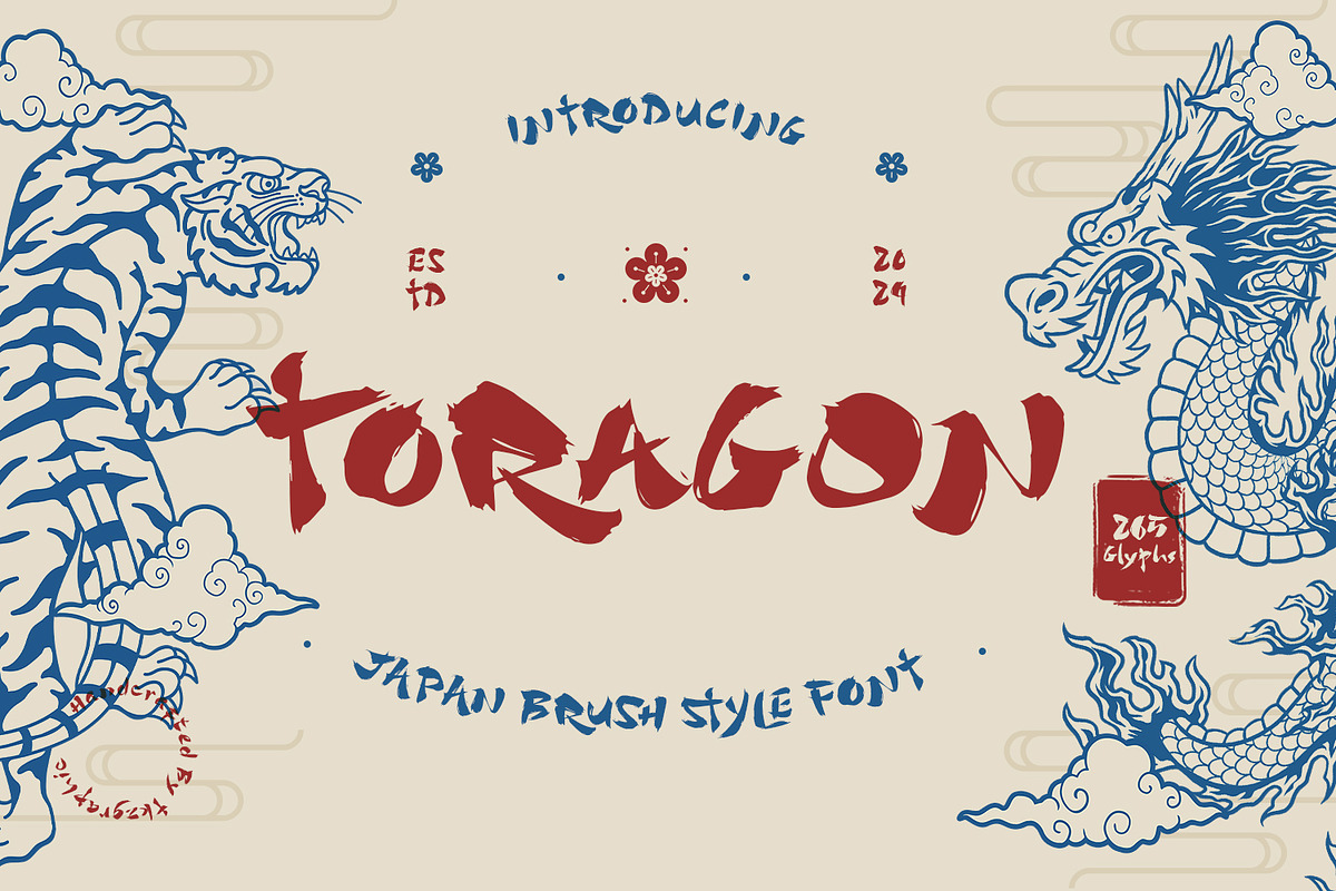 Toragon - Japan Brush Style Font, a Font by tkzgraphic (Photo 1 of 11)