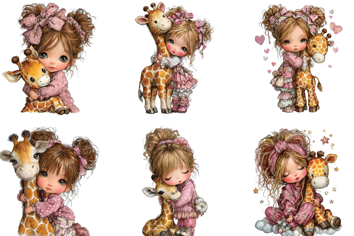 Whimsical Girl Hugging Giraffe PNG, an Illustration by CraftArtStudio (Photo 3 of 6)