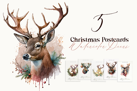 Christmas Postcards with Deer, a Card Template by optimism