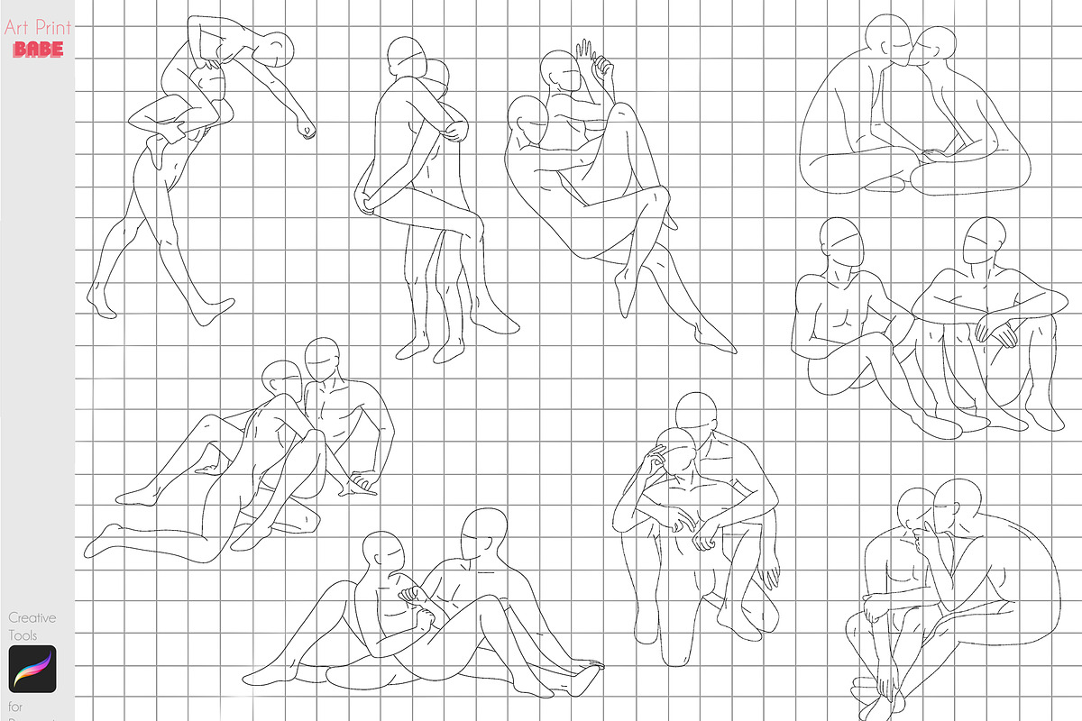 Procreate Couple Body Poses Anime, a Brush Add-On by ArtPrintBabe (Photo 12 of 12)