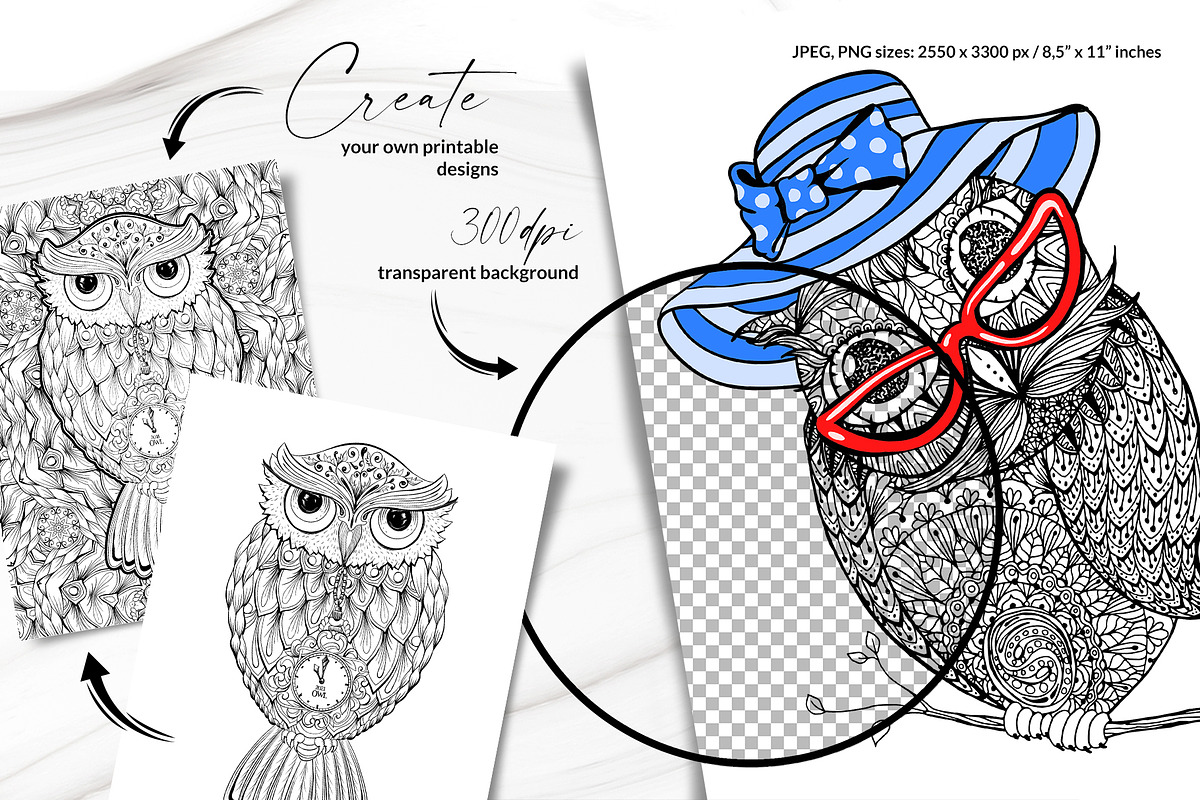 Owls Line Art Illustrations, an Animal Illustration by ilonitta (Photo 3 of 9)