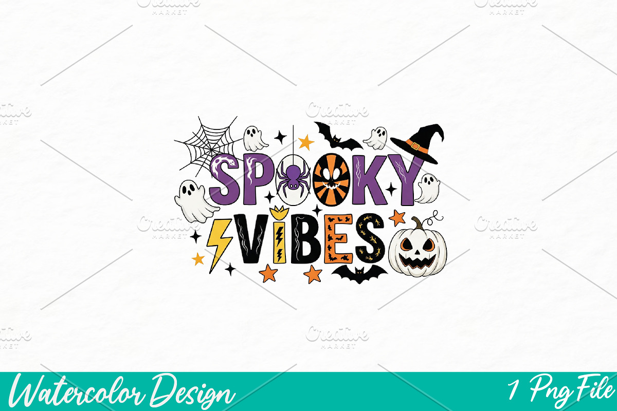 Spooky Vibes PNG, Halloween png, an Illustration by Watercolor design (Photo 1 of 3)