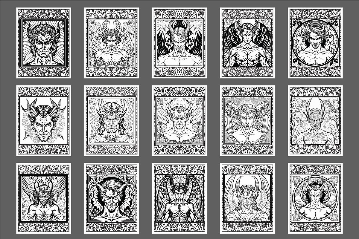 Demon Coloring Pages Set 100 Pages, a Person Illustration by Blue Digital Studio (Photo 4 of 4)