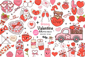 Groovy Valentines Day Clipart, a Decorative Illustration by KisbyArt
