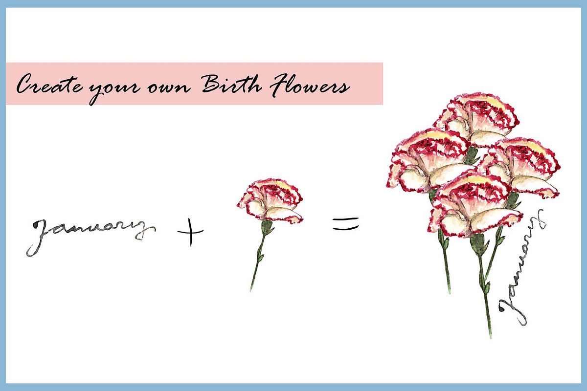 Birth Flower Clipart Digital Paper, a Decorative Illustration by VianneArt (Photo 9 of 9)
