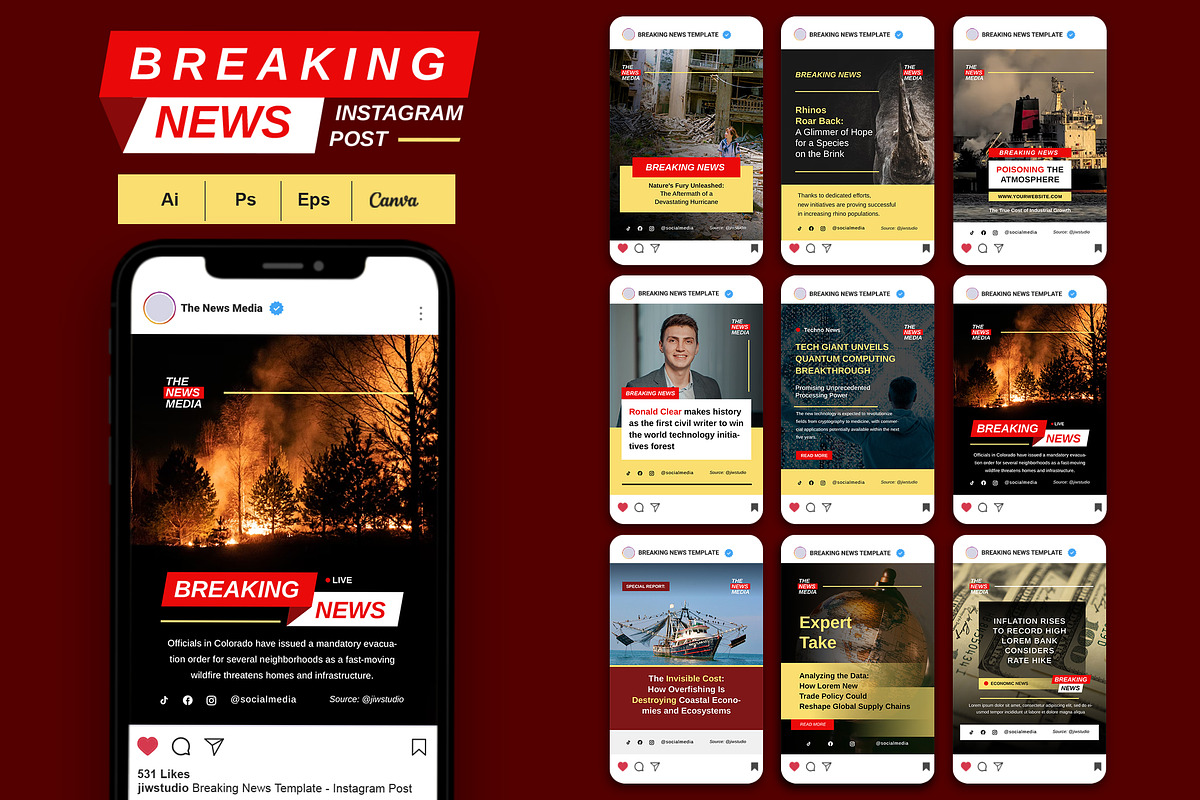 Breaking News Instagram Post, a Social Media Template by jiwstudio
