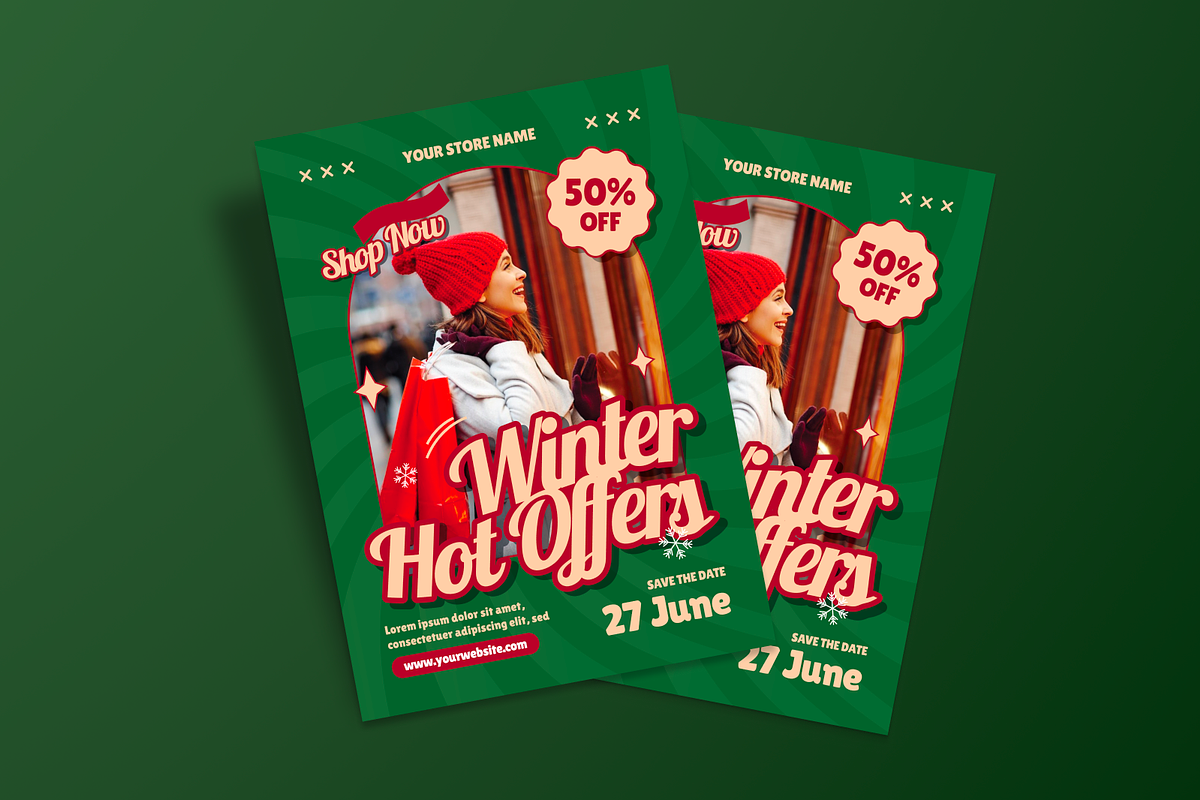 Snowflakes Hot Offers Flyer, a Flyer Template by MMPixelCraft (Photo 4 of 6)