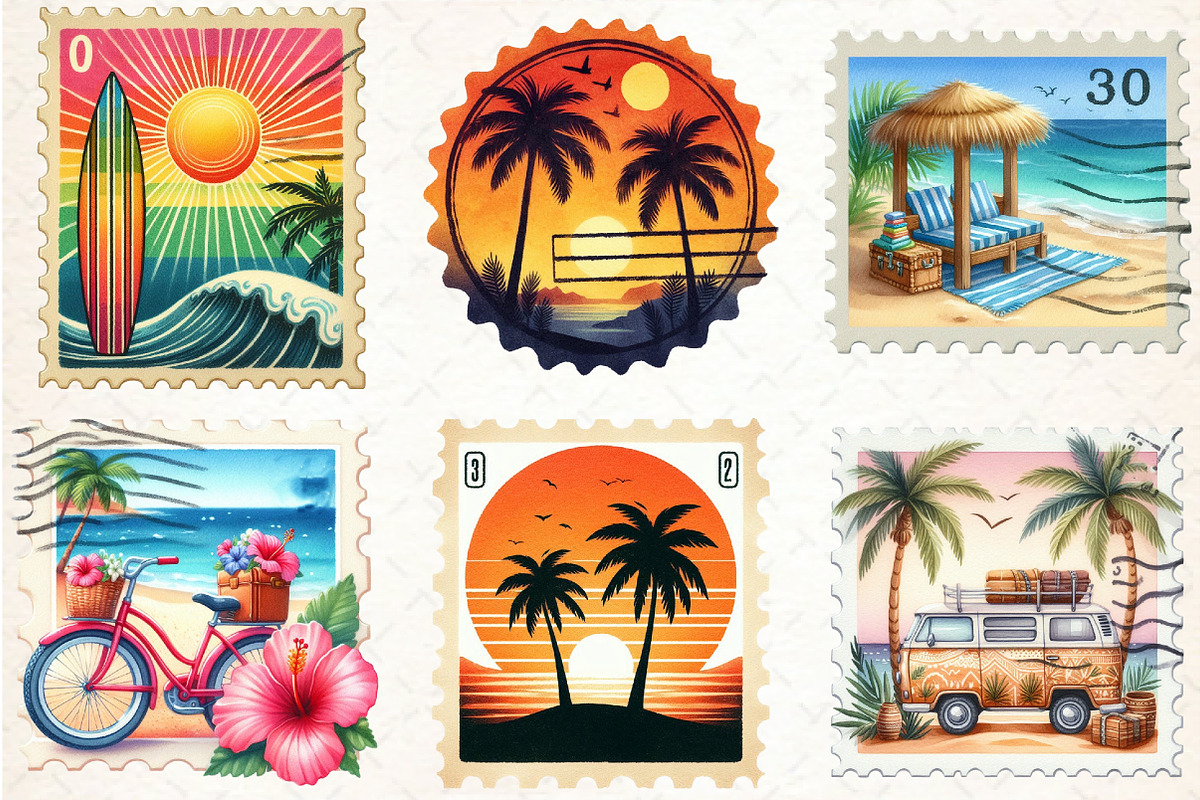 Retro Summer Postage Clipart, an Illustration by Libby Wishes (Photo 5 of 5)