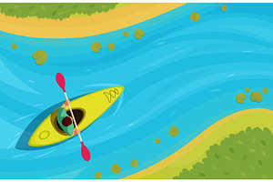 Man on kayak top view. Water sport, a Sport Illustration by Stock-Smart-Start
