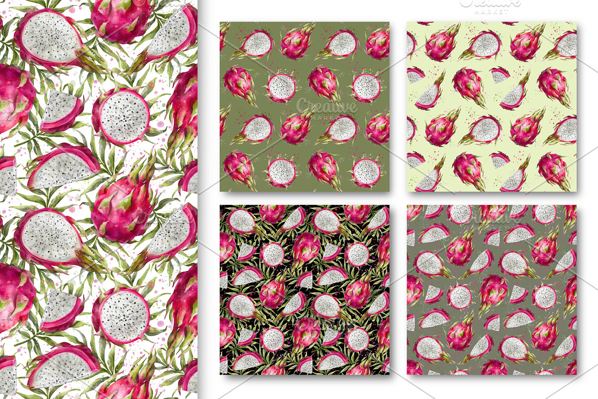 Dragon Fruit Watercolor. Pitahaya., a Decorative Illustration by VetaDesign (Photo 5 of 8)