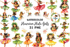 Hawaiian Hula Girls Watercolor Clipa, an Illustration by CraftArtStudio