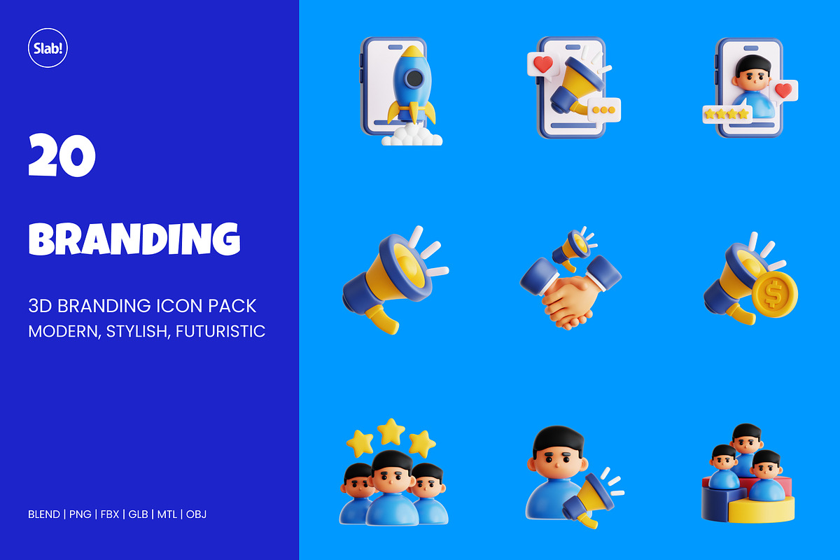 Branding 3D Icon Pack, an Object 3D Model by SLAB! Design (Photo 1 of 4)