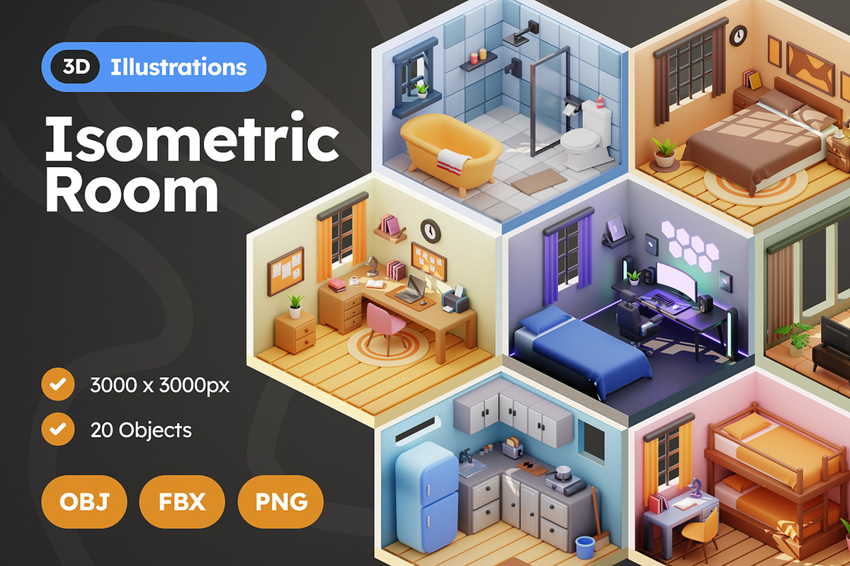 Isometric Room 3D Illustrations, an Architecture 3D Model by Rakata Studio (Photo 1 of 7)