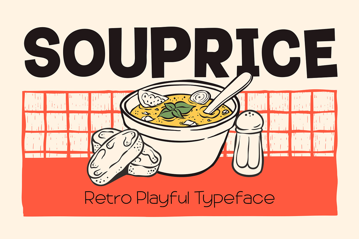 Souprice - Retro Playful Typeface, a Handwritten Font by Graptail (Photo 1 of 18)