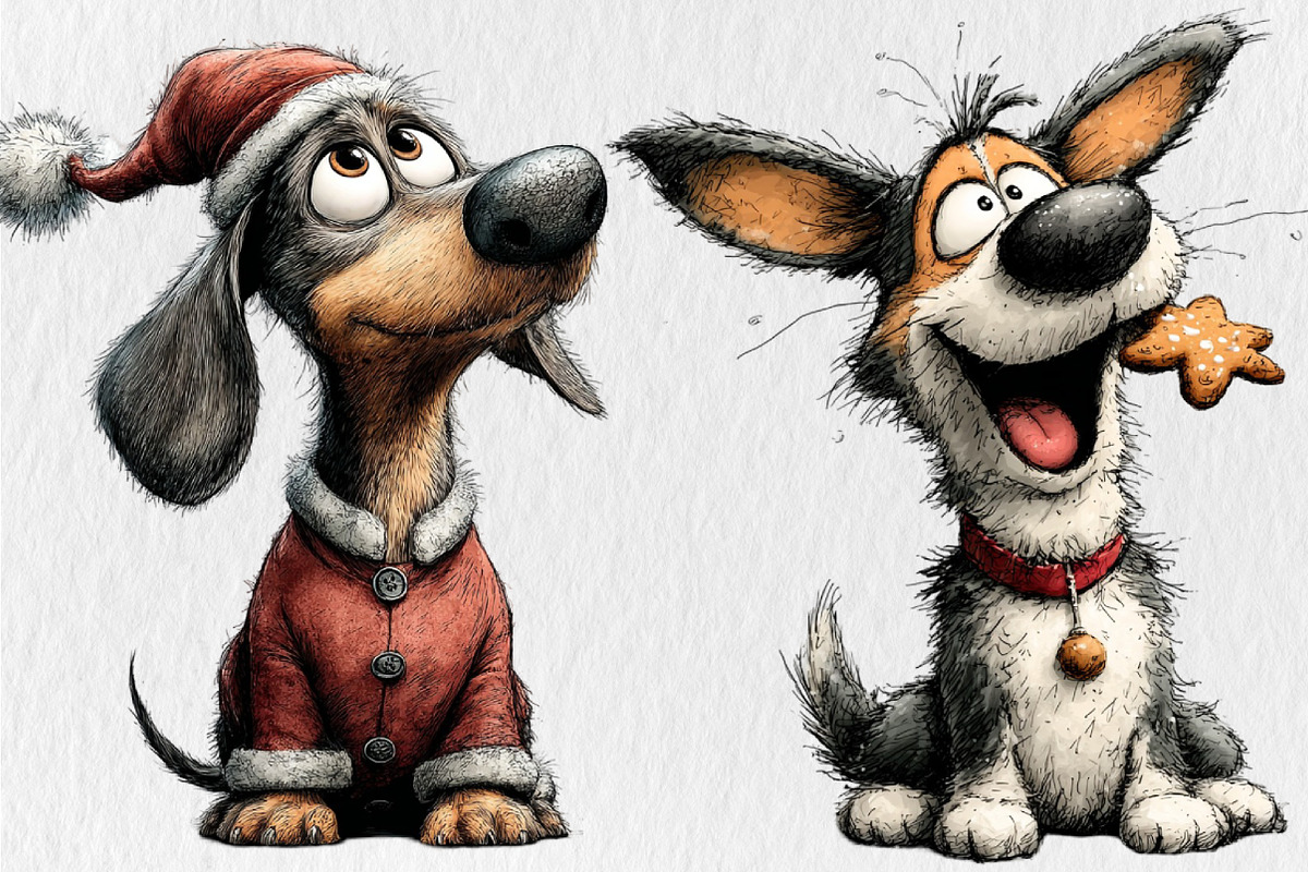Whimsical Christmas Dog Clipart, a Seasonal Illustration by Rose Art (Photo 3 of 5)