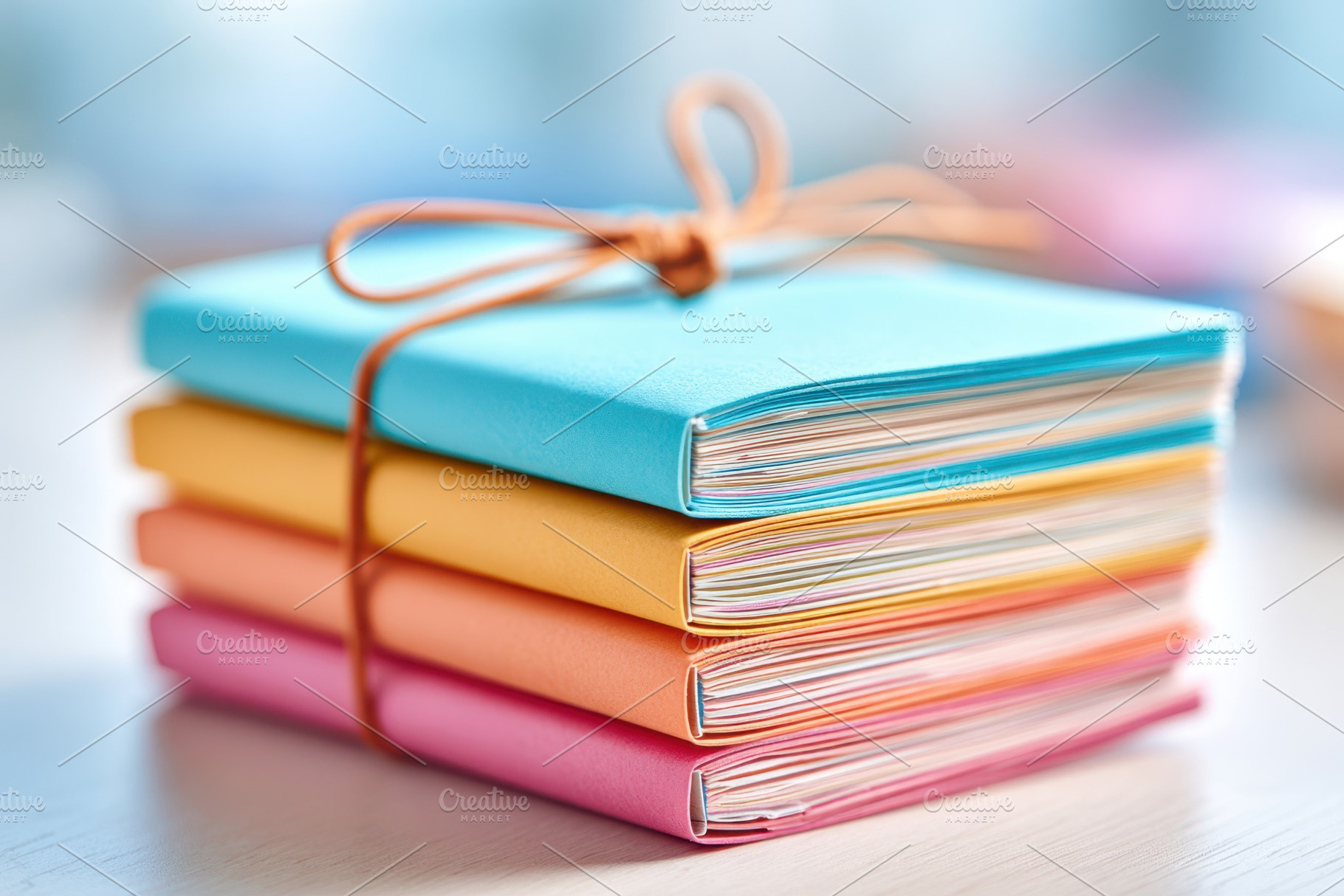 Pastel notebooks tied with leather cord, a Business Photo by AlyaAnd