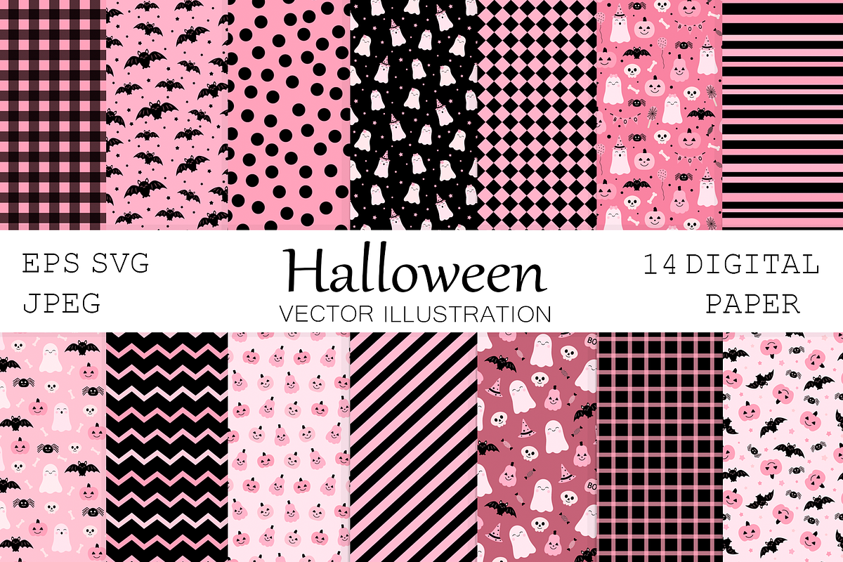 Cute pink Halloween digital paper, a Pattern Graphic by IrinaShishkova (Photo 1 of 5)