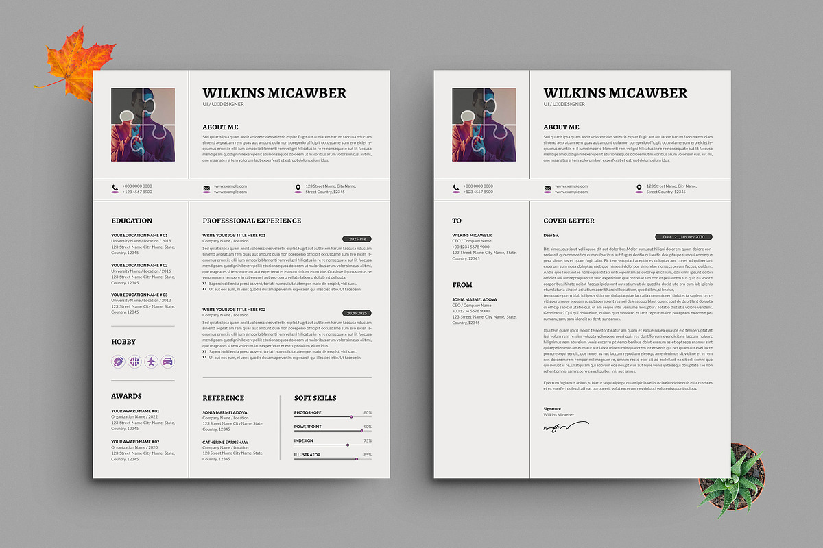 Modern Resume & CV Cover Template, a Resume Template by PixelStudio (Photo 1 of 7)
