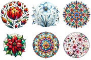 Round Stained Glass Flowers Clipart, an Illustration by DreamArtGraphic (Thumbnail 2 of 4)