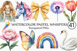 Watercolor Pastel Whispers Clipart, an Illustration by Craft Nest