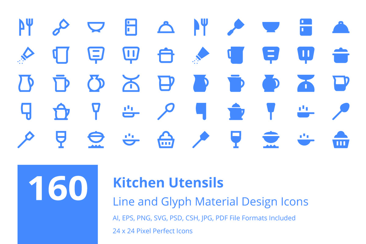 160 Kitchen Utensils Material Icons, a Solid Icon by Creative Stall (Photo 1 of 4)