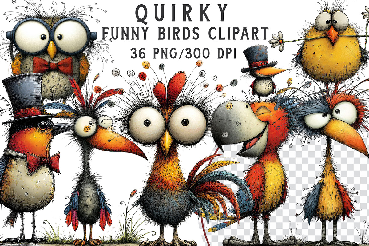 Quirky Funny Birds Clipart, an Illustration by Libby Wishes (Photo 1 of 7)
