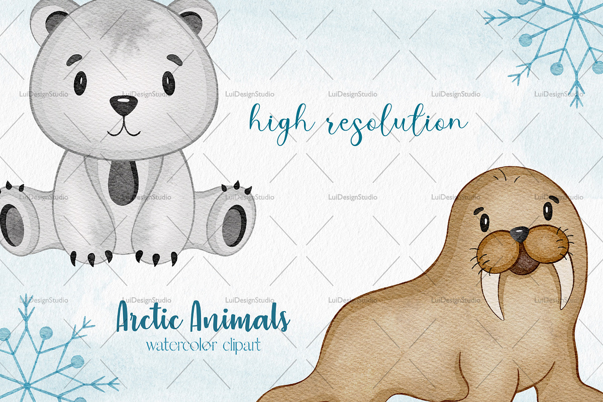 Watercolor Arctic Animals Clipart, an Illustration by LuiDesignStudio (Photo 4 of 5)